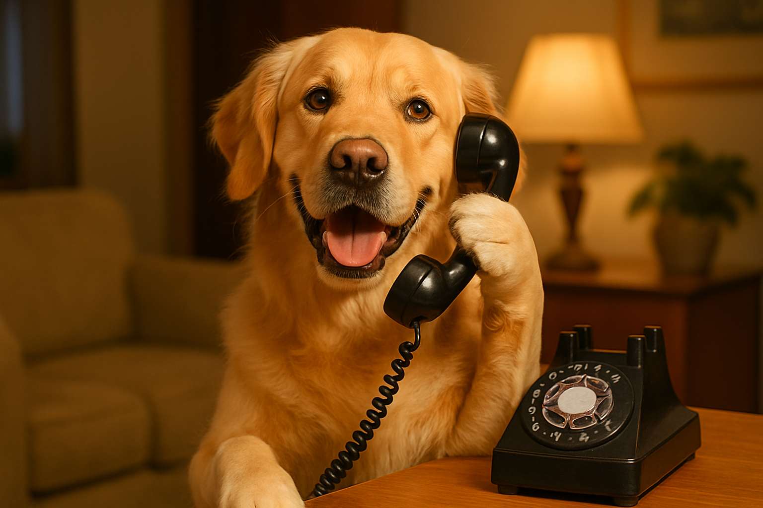 Dog talking on phone